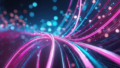 Naklejka premium Stunning Abstract Background Featuring Pink and Blue Glowing Neon Lines with Bokeh Lights Perfect for Data Transfer Concept Visuals and Modern Digital Designs