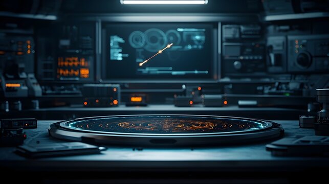 A futuristic quantum computing lab simulating projectile motion with glowing holographic parabolic trajectories leaving copy space at the bottom for text or design elements