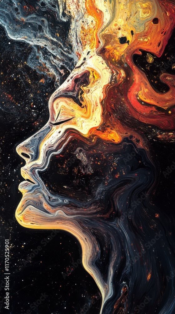 Aufkleber mystical profile of a man filled with swirling colors representing emotions and cosmic energy in an 