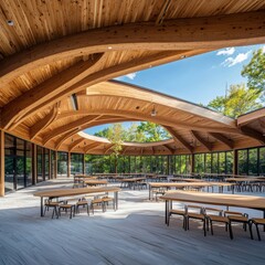 Fototapeta premium Innovative classroom design for educational programs in a national park surrounded by natural beauty and hiking trails