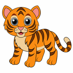 Cute Tiger Cartoon Design in 2D Style with White Background

