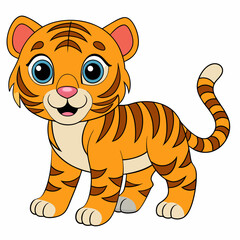 Cute Tiger Cartoon Design in 2D Style with White Background


