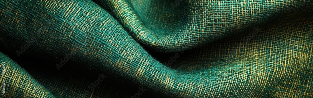 Poster luxurious deep emerald burlap texture showcasing intricate weaves and rich color details, perfect fo