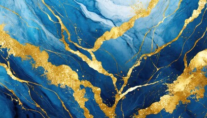 Obraz premium Elegant Abstract Blue Marble Texture with Gold Splashes A Luxurious Background for Sophisticated Designs, Perfect for Invitations, Websites, and Digital Art Projects