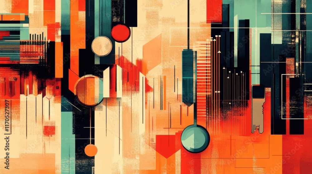 Leinwandbilder modern design showcasing property keys in a vibrant abstract arrangement with geometric shapes and c