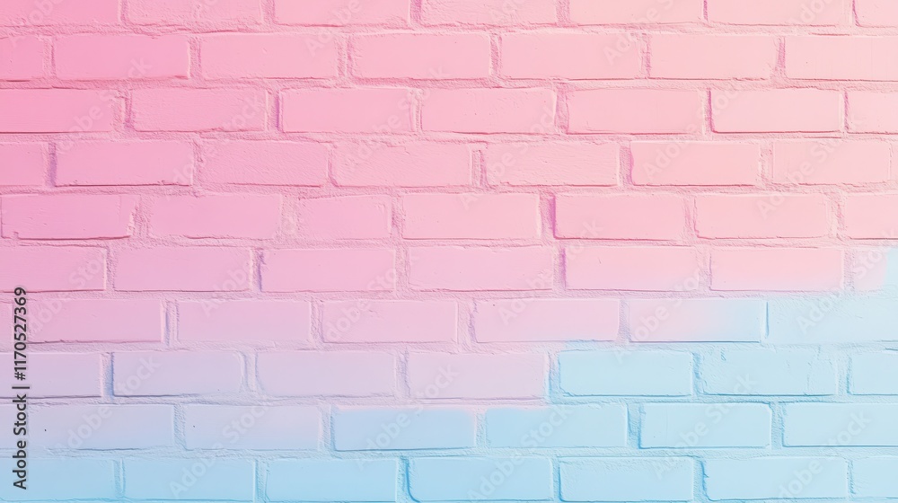 Poster gradient brick wall transitions from soft pink to light blue in a modern setting