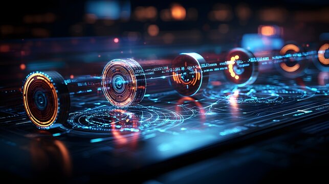 Quantum systems calculating complex projectile motion patterns with real time holographic parabolas and velocity vectors leaving copy space on the top right for text overlay