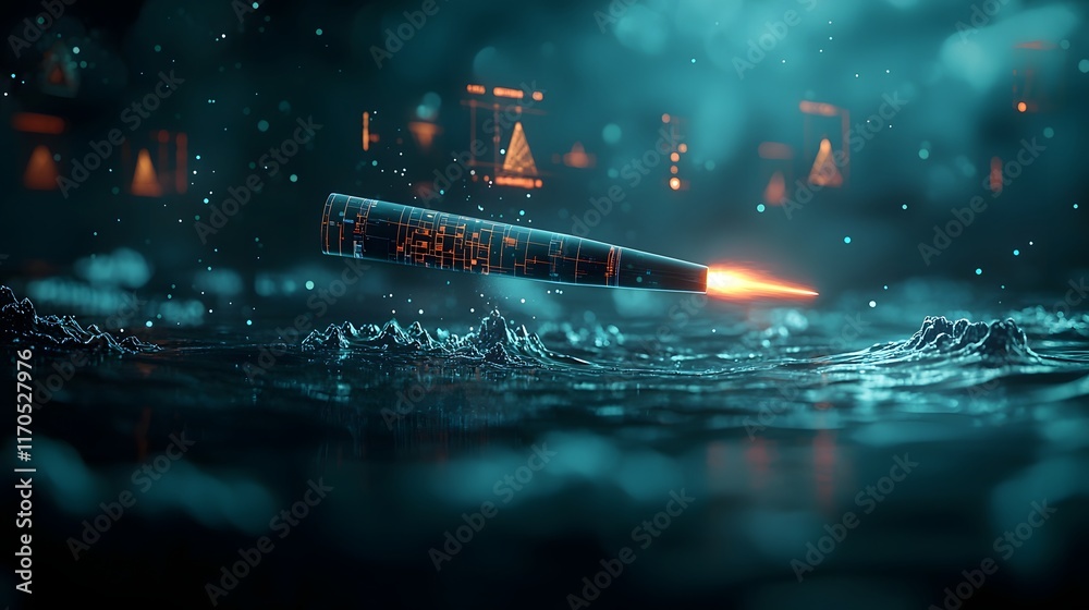 Poster quantum computing visualization showcasing the detailed flight path and launch angles of a projectil