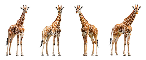 Obraz premium Four views of a majestic giraffe in a studio setting