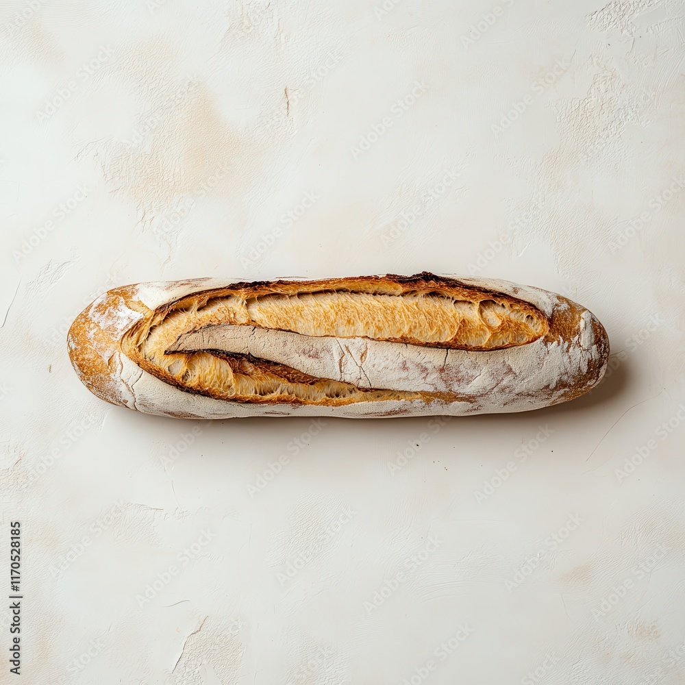 Poster fresh baguette with a golden crust resting on a light surface ready for a meal or snack
