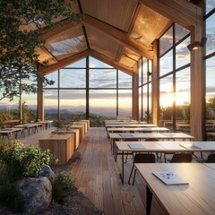 Fototapeta premium Innovative classroom design in remote off-grid setup natural surroundings rural tranquility emphasizing connection with nature