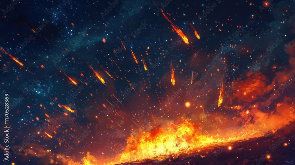 Aufkleber dynamic display of sparks illuminating the night sky during a cosmic event with vibrant flames and s