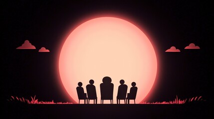 Naklejka premium Silhouetted Figures Contemplating Sunset Peaceful Evening Gathering Group of People