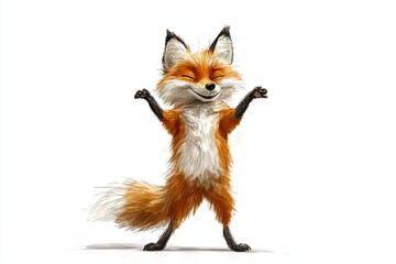 Fototapeta premium Funny fox standing on its hind legs, isolated on a white background