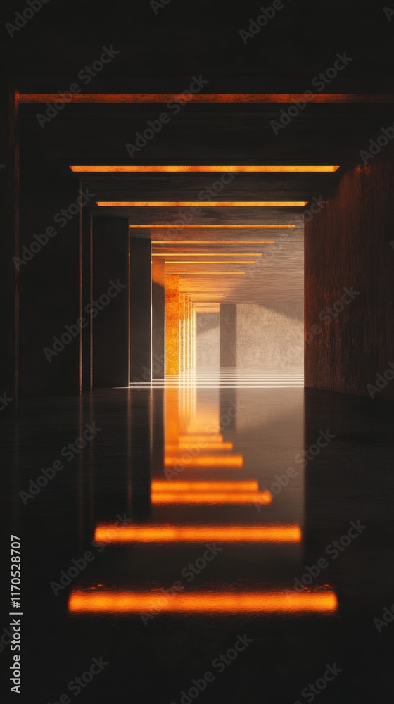 Aufkleber illuminated corridor in a dark space creating a cinematic atmosphere