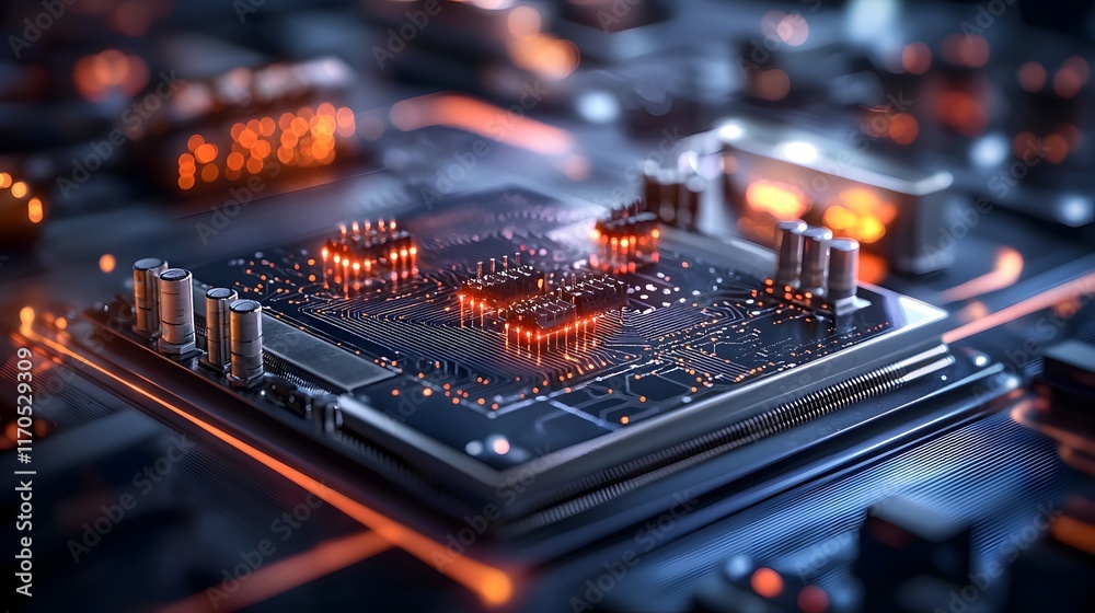 Poster Holographic visualization of a quantum computing setup modeling the pathways of electric circuits and voltage points