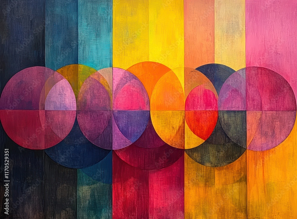 Aufkleber Colorful Circular Digital Pop Background with Geometric Shapes and Dynamic Motion