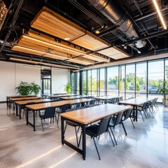 Fototapeta premium Innovative classroom design enhancing entrepreneurial spirit and business development in a startup environment modern educational space urban view