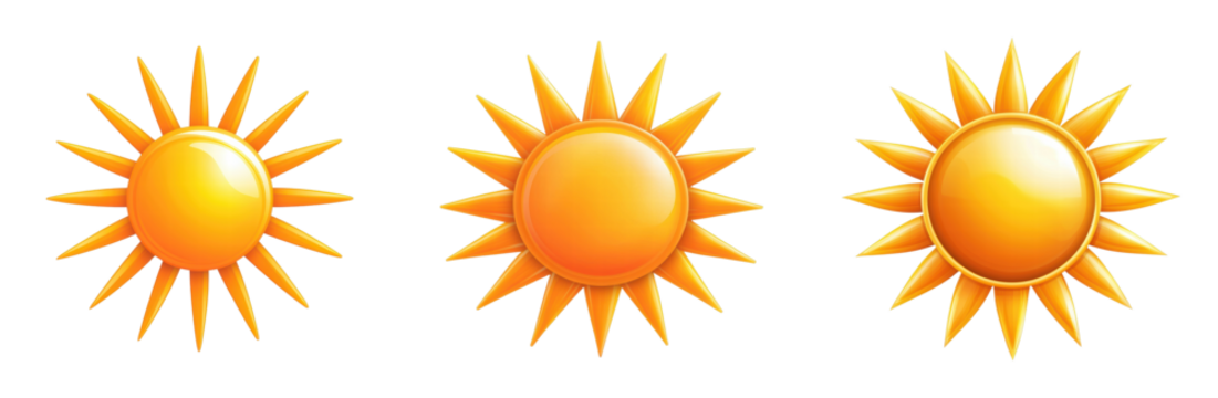 Collection of vibrant sun icons with rays