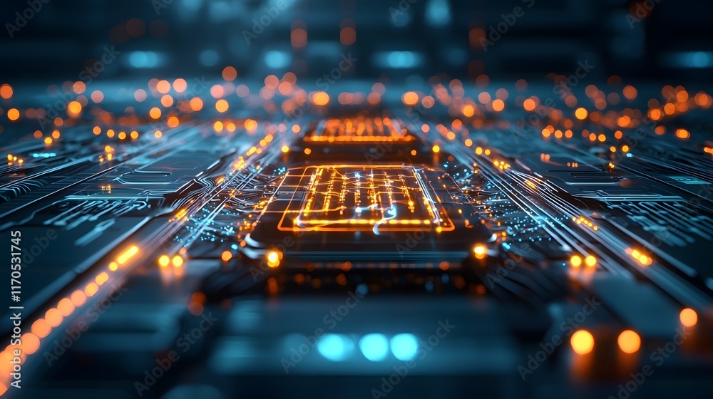 Poster Quantum Virtual Twin Visualizing Electricity Flow Through a Smart Grid System Featuring Glowing Pathways and Voltage Nodes Leaving Copy Space at the Bottom for Text Overlay