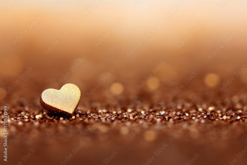 Poster A shiny golden heart shape rests elegantly on a velvet surface, illuminated by gentle light reflections and surrounded by a softly blurred environment