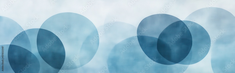 Poster Soft pencil strokes create a tranquil gradient with overlapping circular shapes in shades of blue for a calming aesthetic