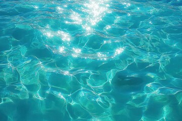 Fototapeta premium Turquoise Water Surface Caustics and Waves Overhead View Summer Pool Background