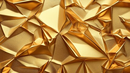 Premium seamless texture, gold leaf-inspired crumpled metallic foil, glowing luxury wallpaper design, modern abstract glitter decoration
