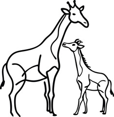 Giraffe with baby Continuous one line drawing