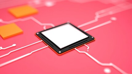 Modern Microchip on Pink Circuit Board Technology Background Computer Processor Digital Innovation