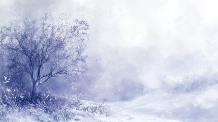 Soft lavender hues blend with pale gray in a serene winter landscape at dawn
