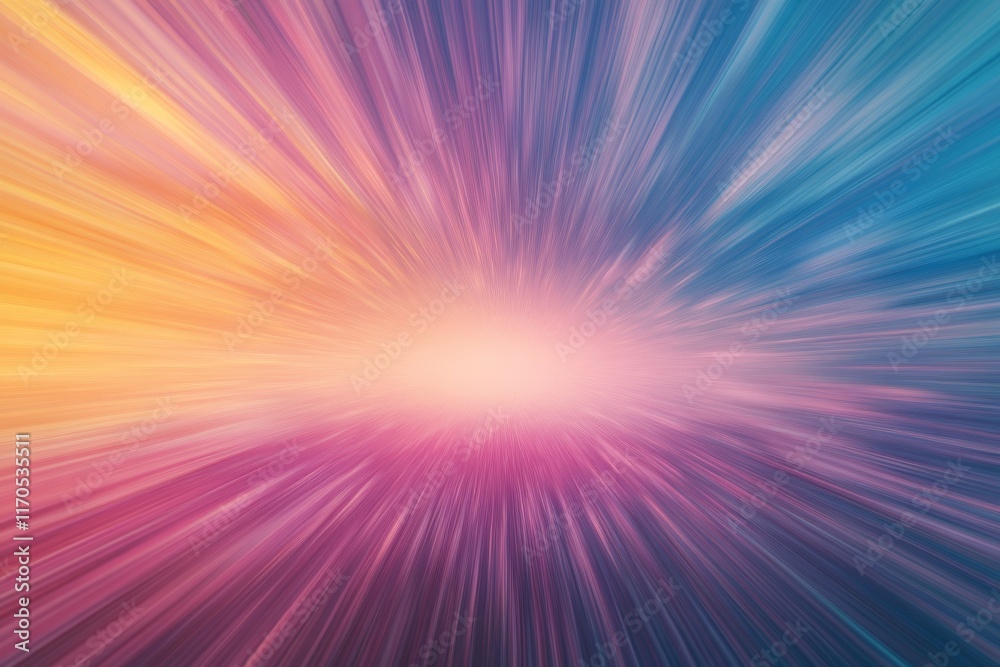 Poster Bright and dynamic light rays expand outward from a luminous sphere, set on a dark gradient background. The abstract composition invites exploration of color and depth