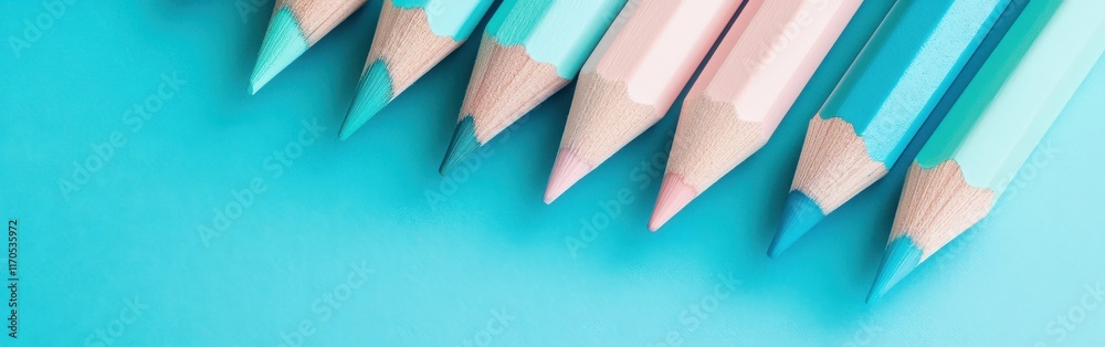 Poster minimalist gradient of pencil strokes in pale colors showcasing artistic tools on a vibrant backgrou
