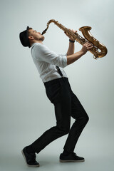 saxophone player in a studio