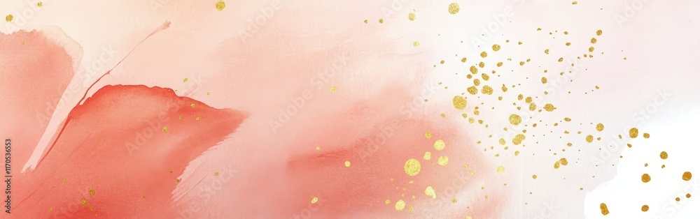 Poster pastel coral strokes with golden accents creating a soothing abstract visual effect