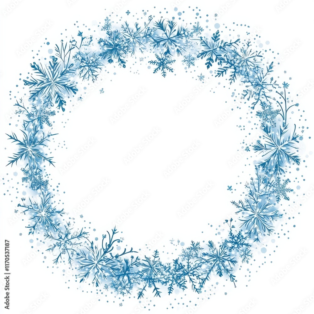 Poster delicate snowflake pattern forming a beautiful circular design, perfect for winter-themed projects o