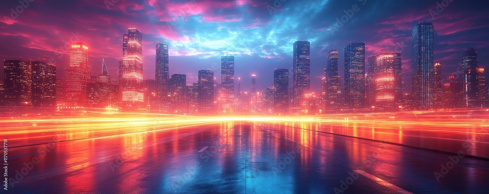Aufkleber futuristic cyberpunk cityscape digital background for technology innovation and ai development
