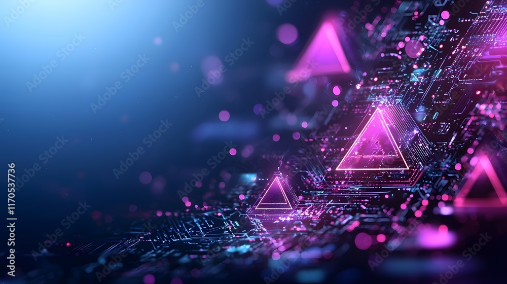 Poster Quantum Computing Illustrating Advanced Trigonometric Algorithms with Glowing Animated Right Triangles and Copy Space at the Top for Text Overlay