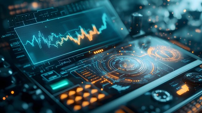Futuristic quantum computer display showcasing Fourier series decomposition using trigonometric functions with glowing wave animations and phase diagrams