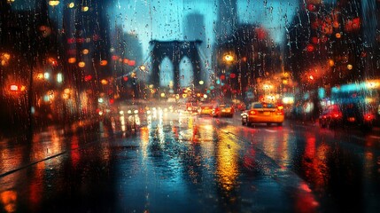 Rainy Night in New York City: A View Through the Window