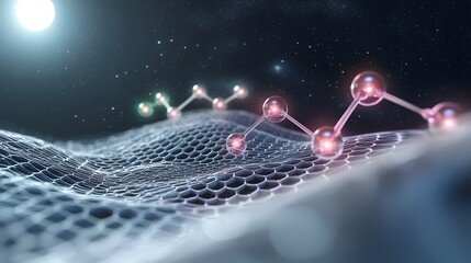 Quantum Computing Visualizing Molecular Orbital Hybridization with 3D Animated Glowing and Pi Bonds in Futuristic Space Science Background
