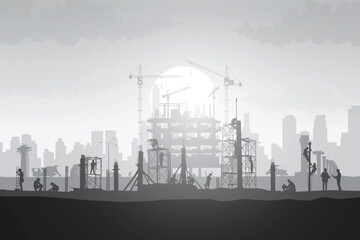 Construction vector background, Worker in a building site, Labour day background.	

