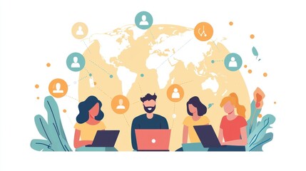 Global Team Collaborates Using Laptops for Project Success