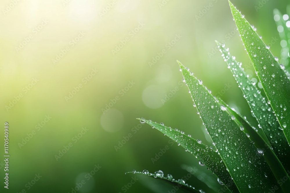 Aufkleber large green leaves gleam with fresh water droplets, emphasizing their vibrant texture against a soft