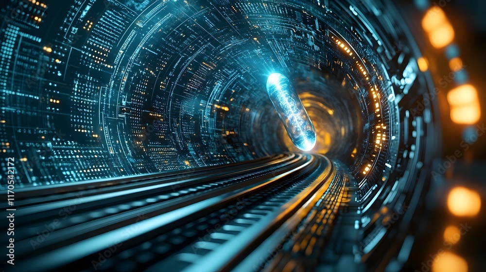 Poster holographic interface from a quantum computer depicting the twin paradox in action