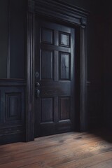 Obraz premium A dark wooden door in an empty room, horror game concept