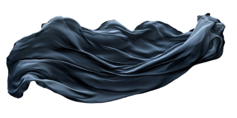 black silk fabric floating in wind, isolated