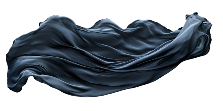 black silk fabric floating in wind, isolated