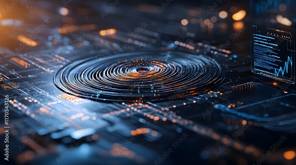 Poster dynamic visualization of quantum computing simulating the propagation of gravitational waves through
