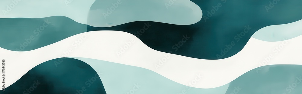 Poster monochrome teal abstract pattern featuring fluid shapes and organic curves in a serene composition